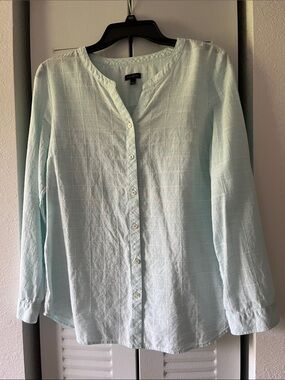 Size Large Talbots Aqua Long Sleeve Button Down Ladies Blouse